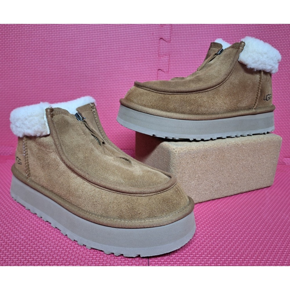 Ugg Boots Low Platfom Shoes Funkette Chestnut Suede US Size 9 Women's 1122551